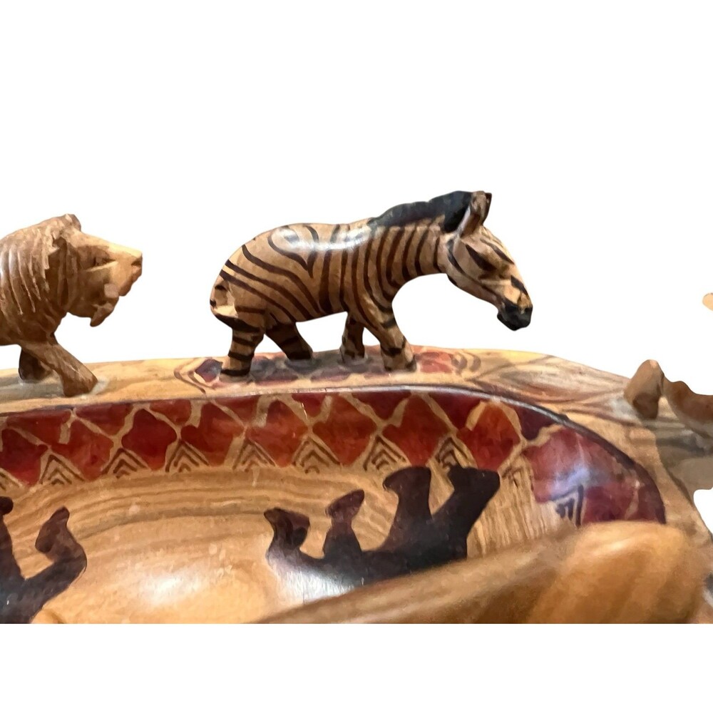 African Safari Animal Hand Carved Wood Bowl 12"w x 5 7/8"d x 4"h - Picture 16 of 16